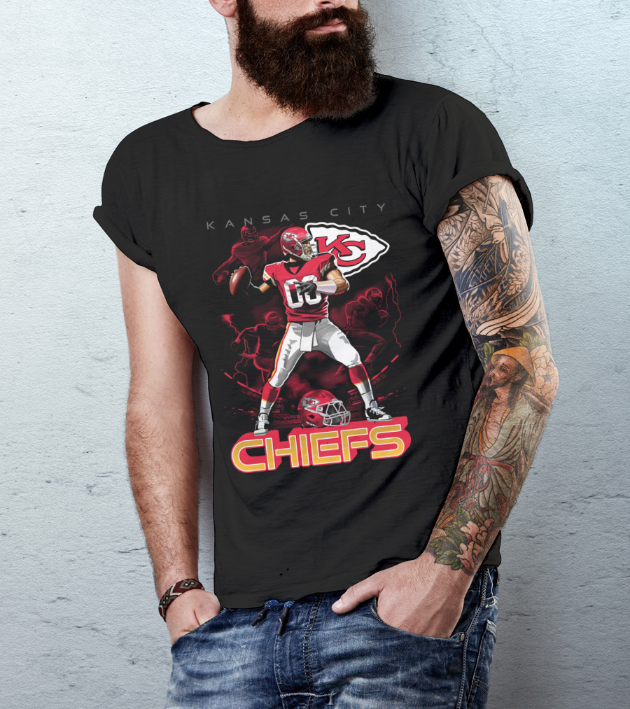 Kansas City Chiefs Football Player With Kc Helmet T-Shirt