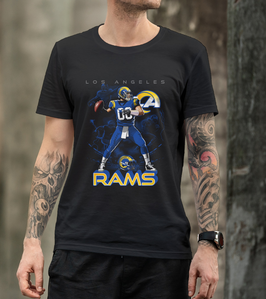 Los Angeles Rams Football Quarterback Player With Helmet And Ball T-Shirt