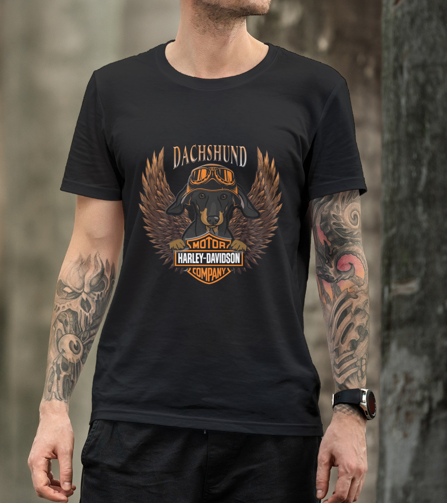Harley Davidson Dachshund With Wings And Goggles T-Shirt