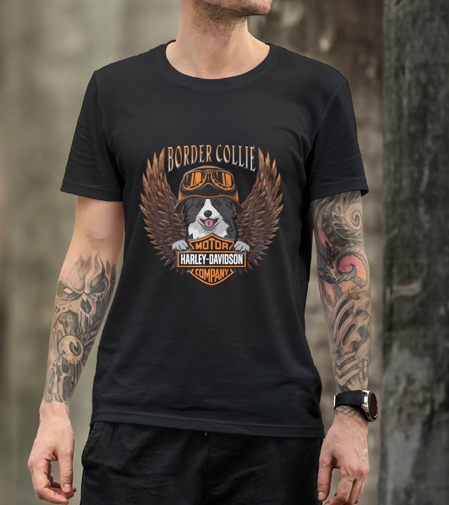 Border Collie Harley Davidson Motor Company Wings Goggles T-Shirt