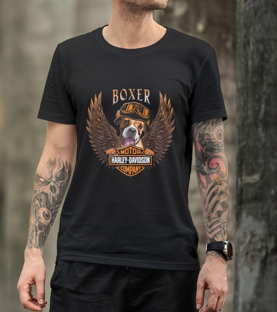 Boxer Harley Davidson Motor Company Winged Dog T-Shirt