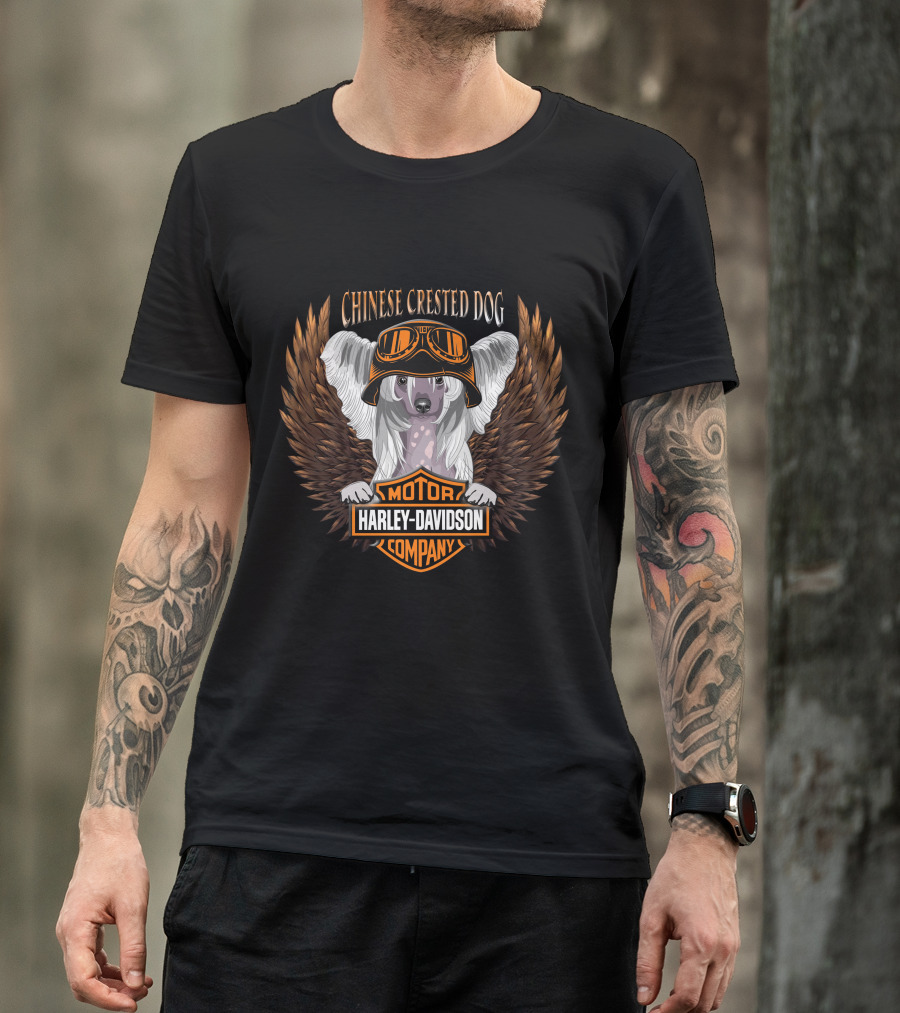 Chinese Crested Dog Harley Davidson Motor Company Winged T-Shirt