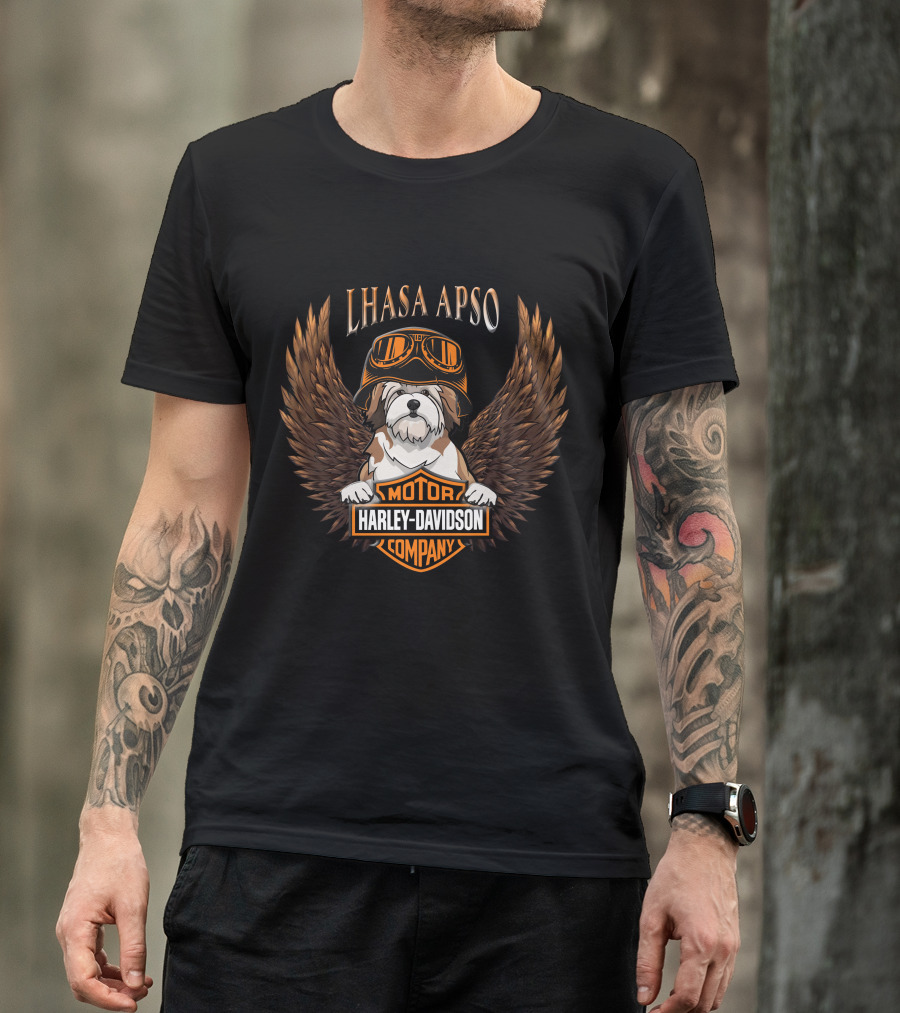 Lhasa Apso Harley Davidson Motor Company Winged T-Shirt