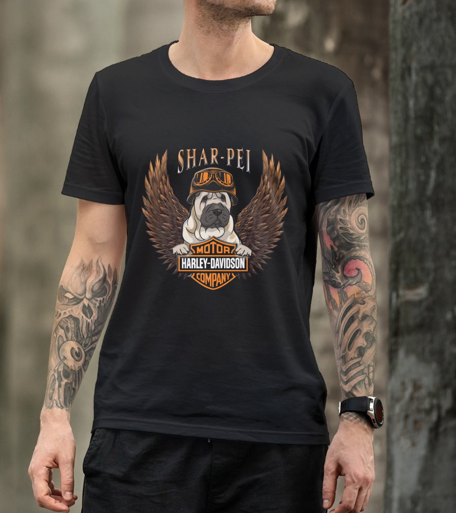 Harley Davidson Shar-Pei With Goggles And Wings T-Shirt