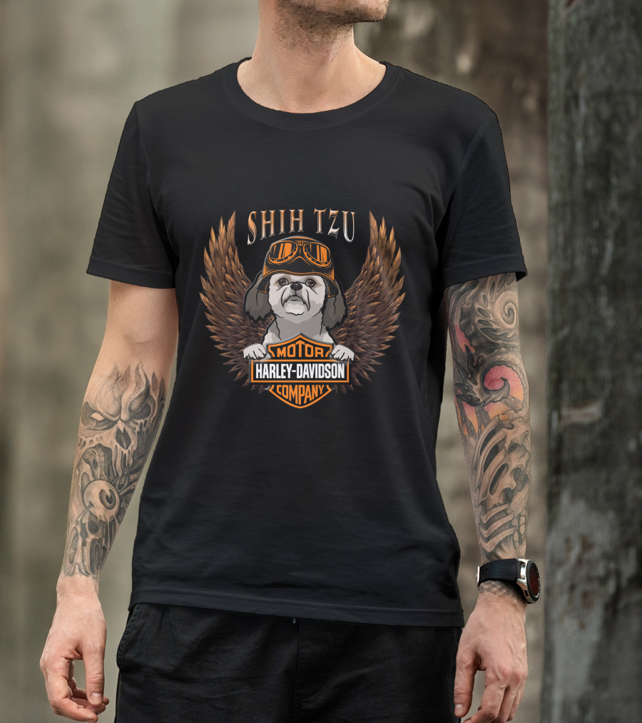 Shih Tzu Harley Davidson Motor Company Winged Dog T-Shirt