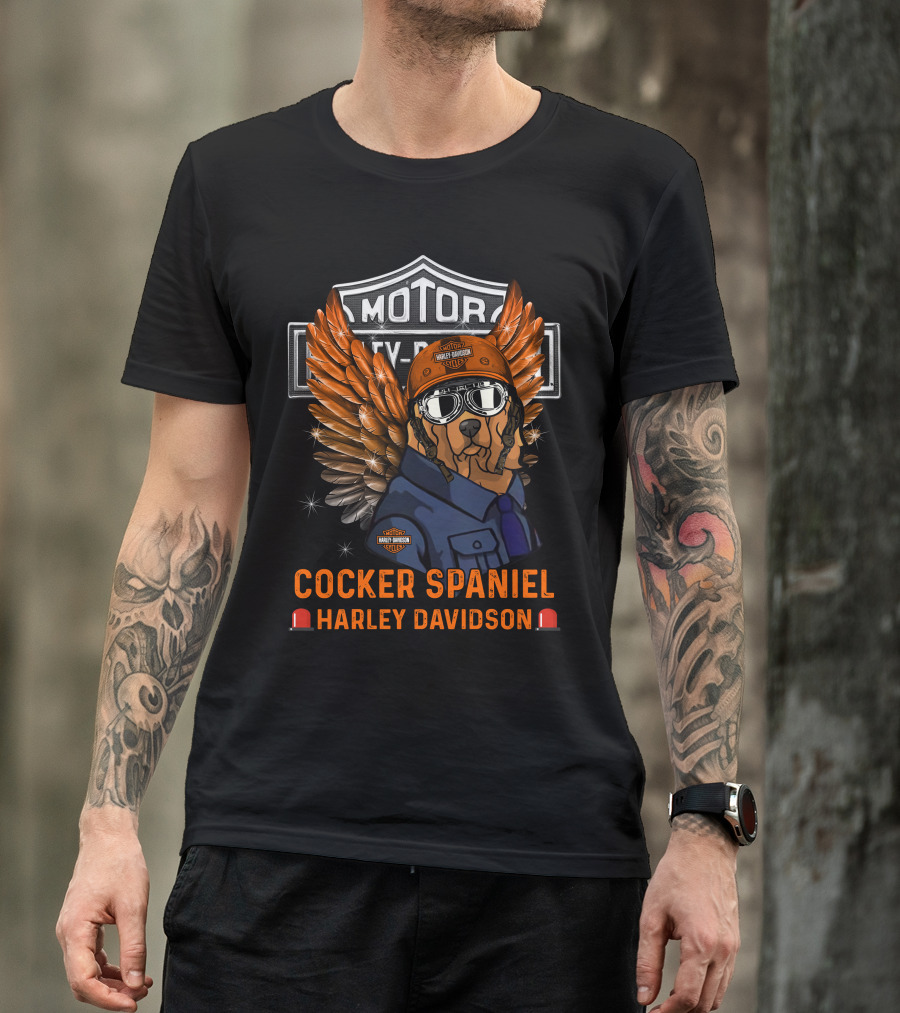 Cocker Spaniel Harley Davidson Motor Winged Dog T-Shirt