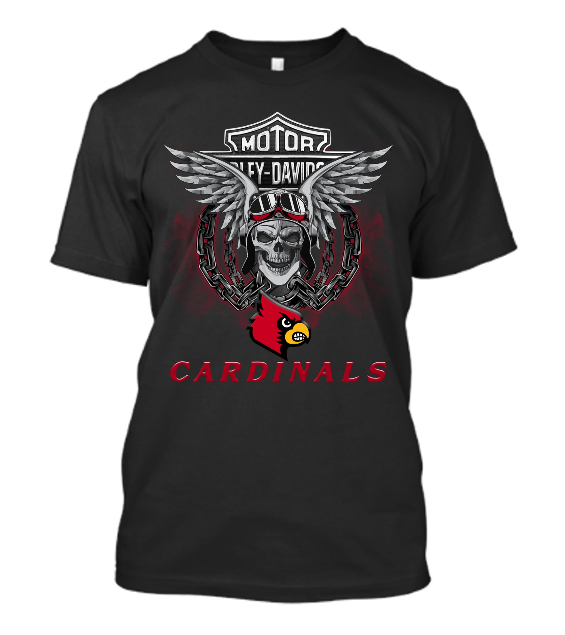 Louisville Cardinals Skull Wings Harley Davidson Ncaa Football Fans T-Shirt