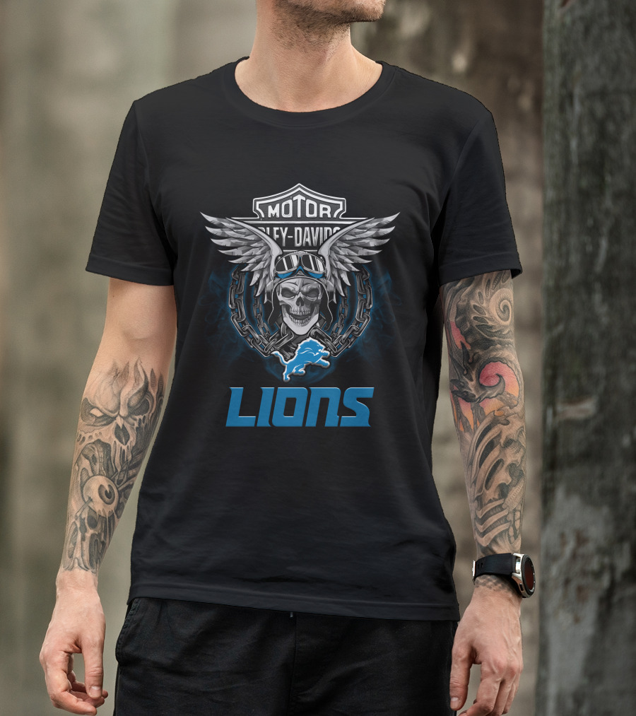 Motor Harley Davidson Nfl Detroit Lions Fans T-Shirt