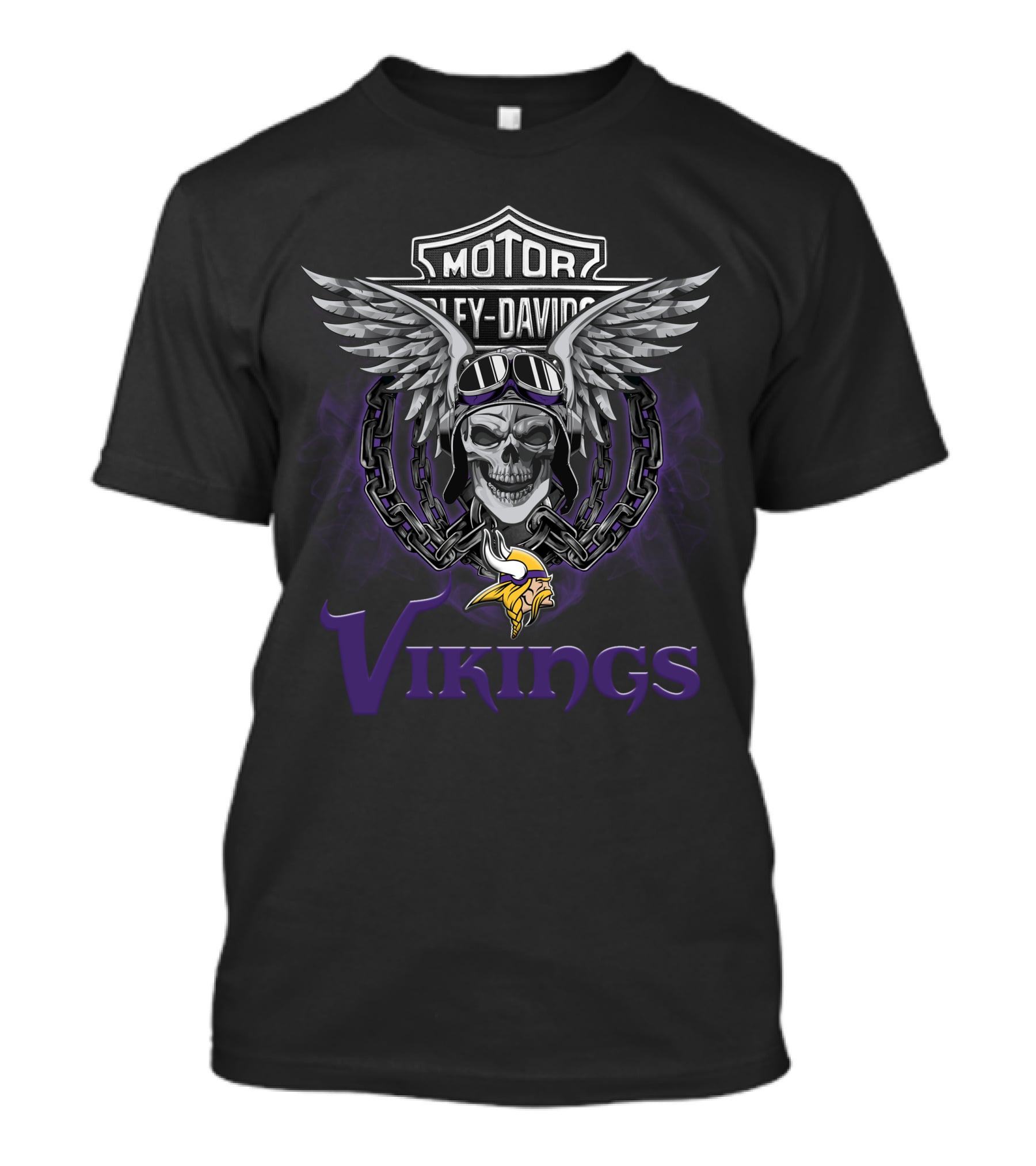 Vikings Harley Davidson Skull Wings Nfl Minnesota Football Fans T-Shirt