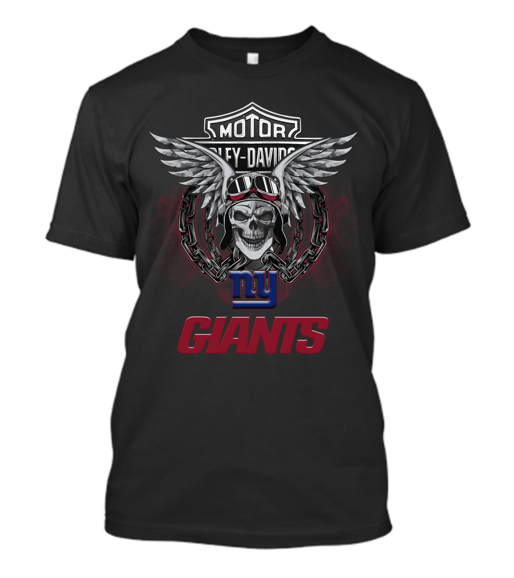 Motor Harley Davidson Ny Giants Skull Wings Nfl Football Fans T-Shirt