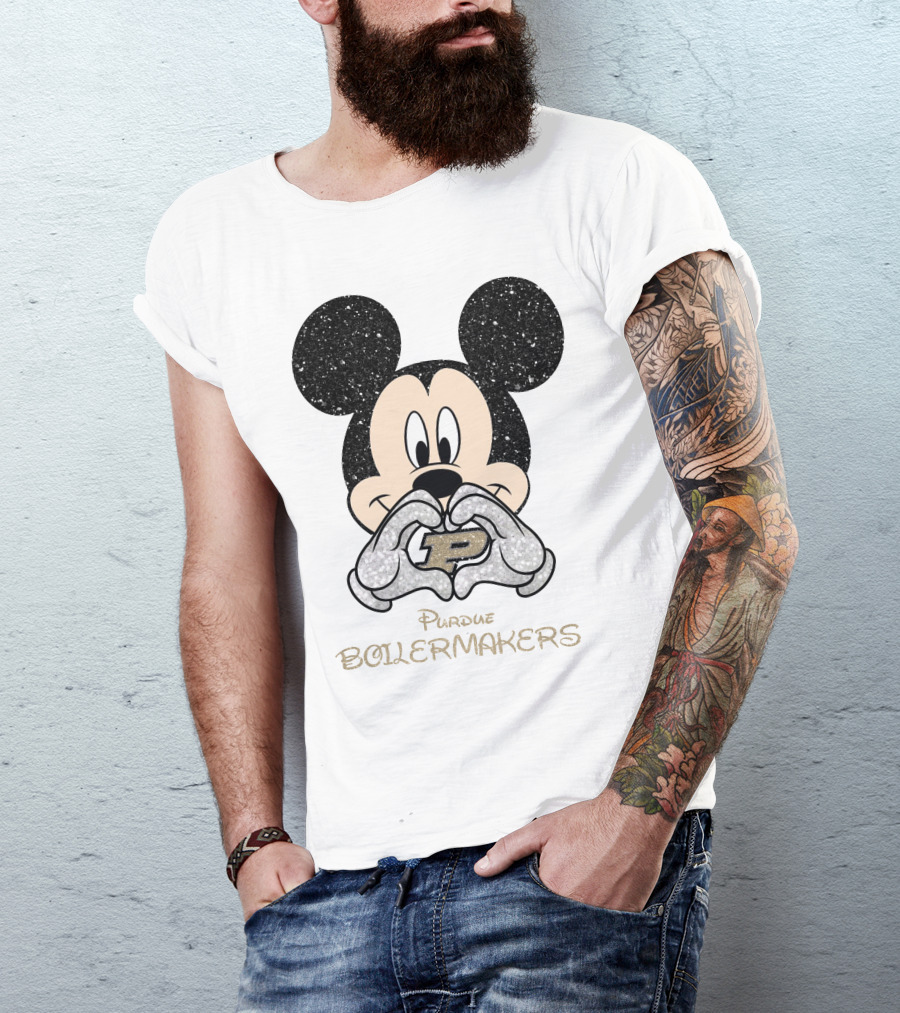 Purdue Boilermakers Mickey Mouse Heart Gesture T-Shirt
