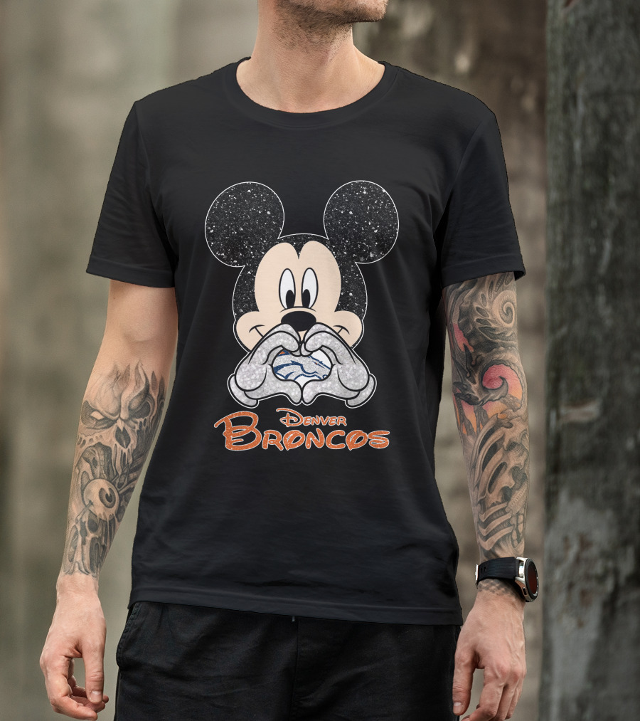 Mickey Denver Broncos Heart Hands T-Shirt