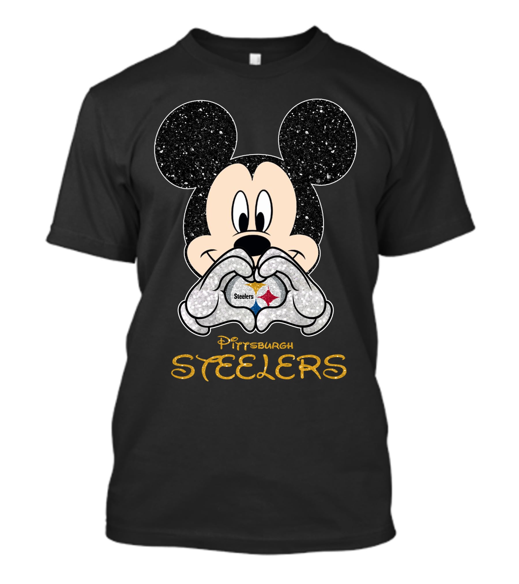Mickey Pittsburgh Steelers Sparkle Heart T-Shirt