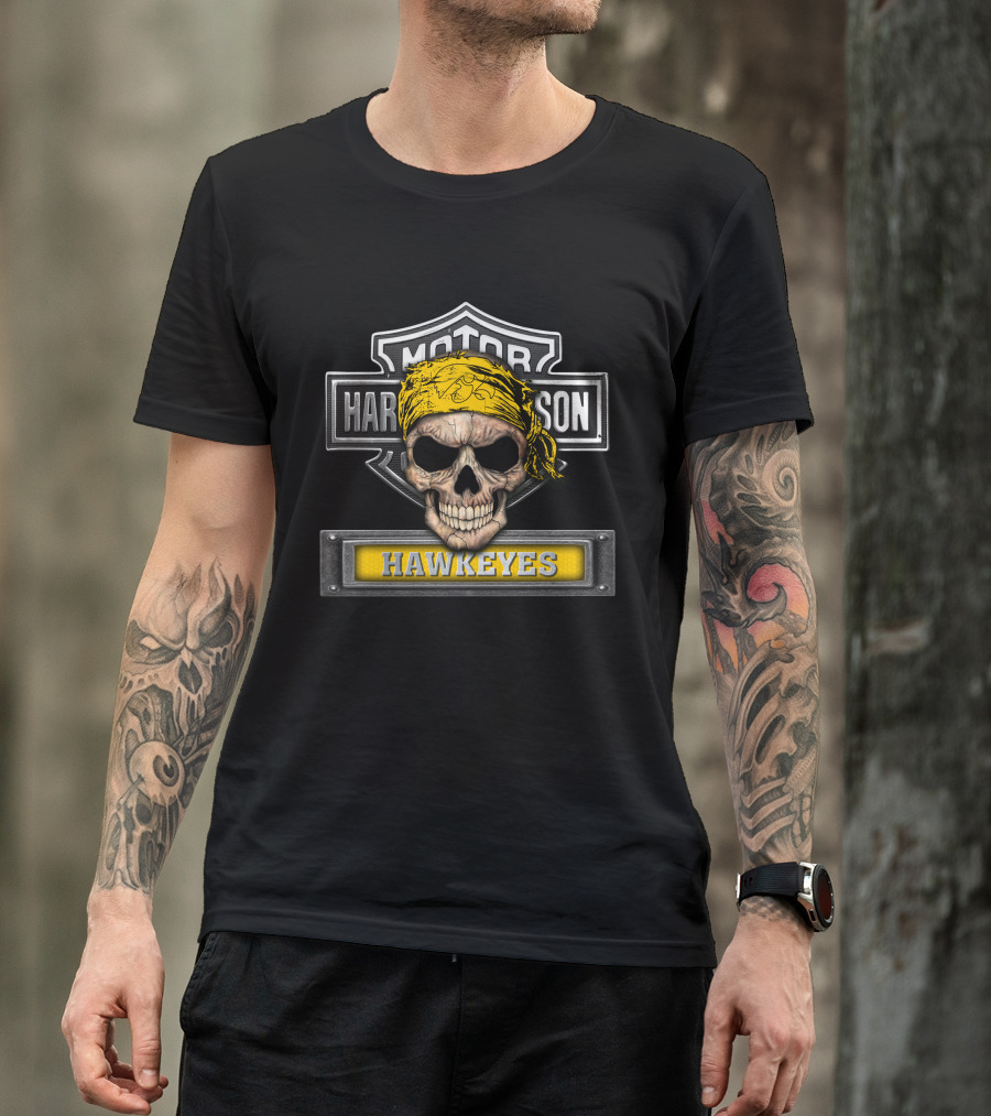 Harley Davidson Skull Yellow Bandana Iowa Hawkeyes T-Shirt