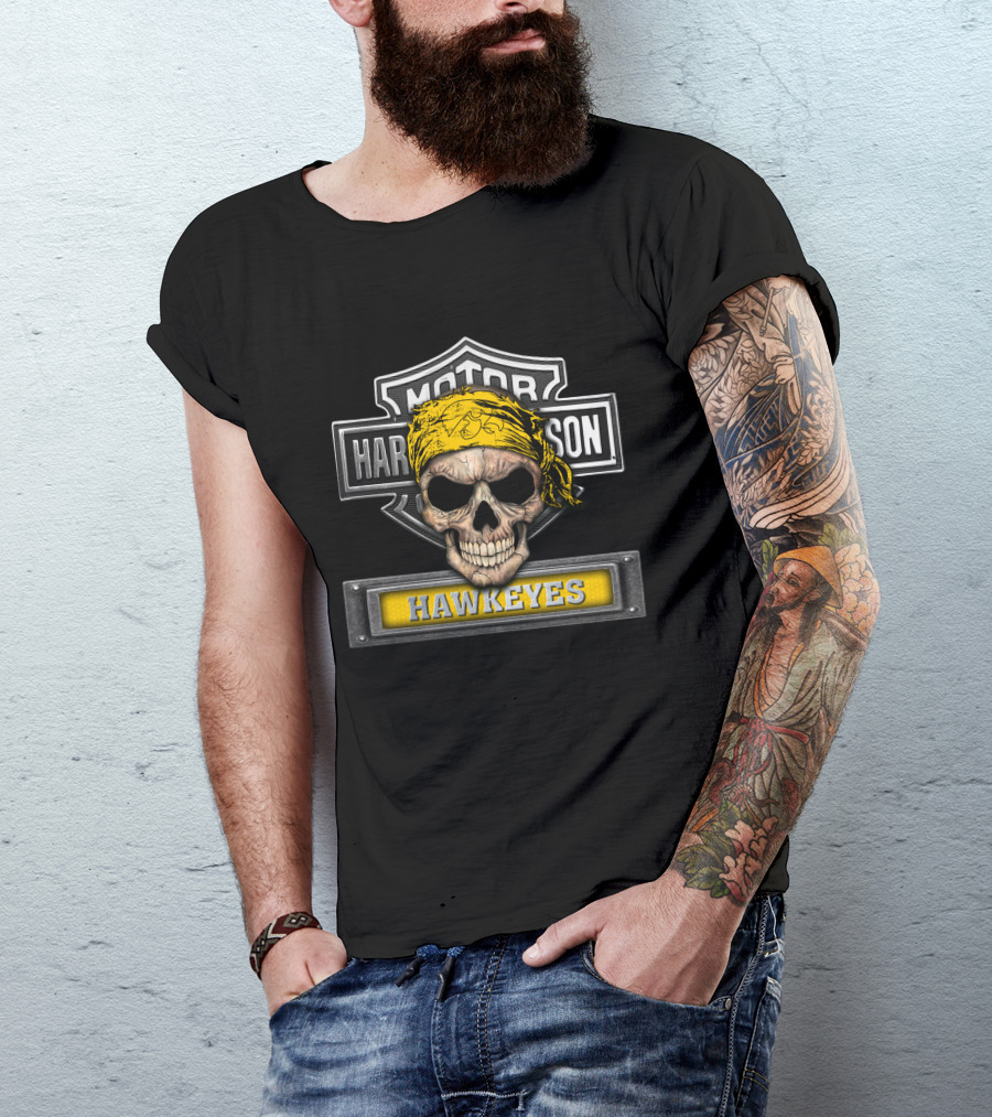 Harley Davidson Skull Yellow Bandana Iowa Hawkeyes T-Shirt