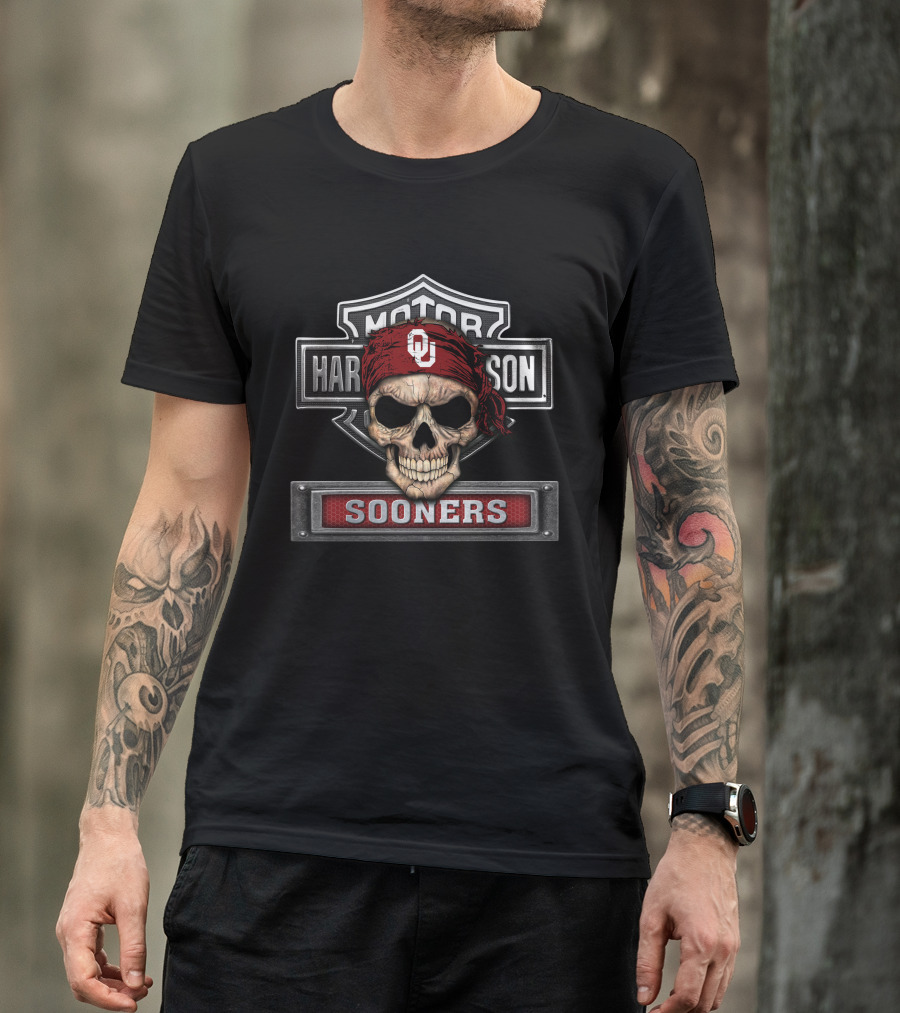 Motor Harley Davidson Ou Sooners Skull Bandana T-Shirt