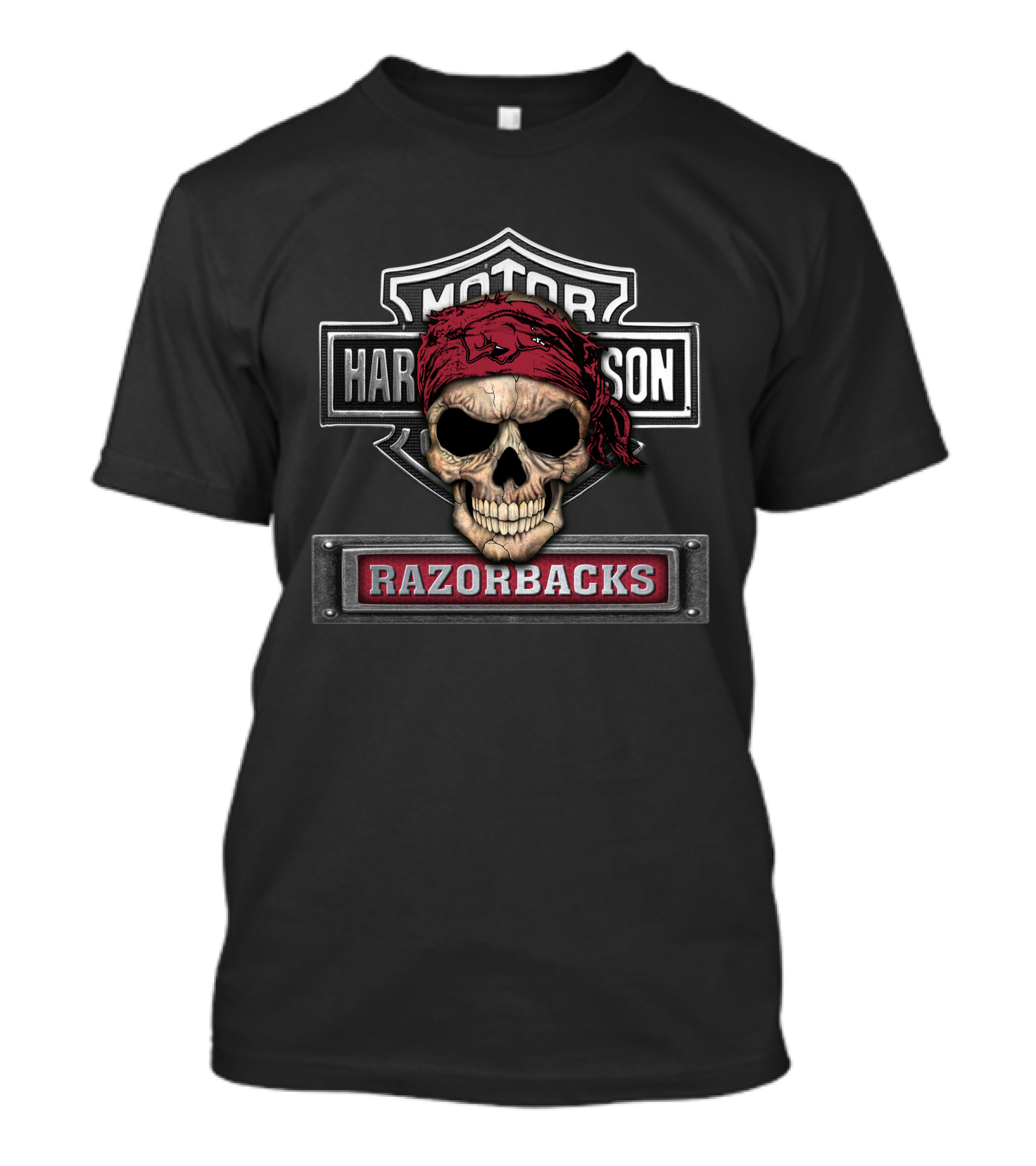 Harley Davidson Skull Bandana Razorbacks Ncaa Arkansas T-Shirt