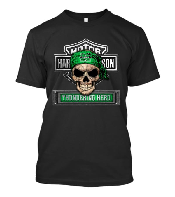 Marshall Thundering Herd Skull Harley Davidson Style Banner T-Shirt