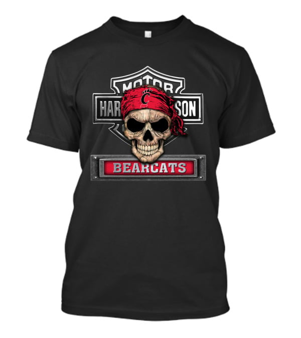 Hd Ncaa Cincinnati Bearcats Skull Logo With Red Bandana T-Shirt