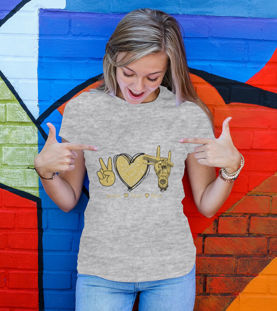 Peace Love Hair Glitter Heart And Scissors T-Shirt
