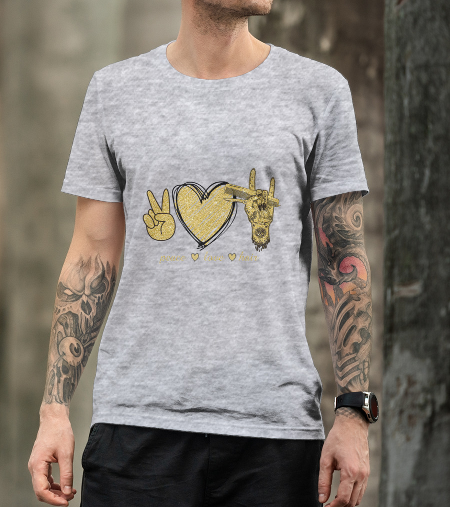 Peace Love Hair Glitter Heart And Scissors T-Shirt