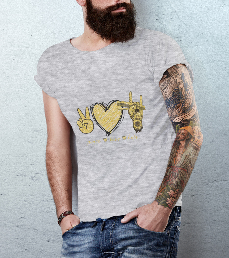Peace Love Hair Glitter Heart And Scissors T-Shirt