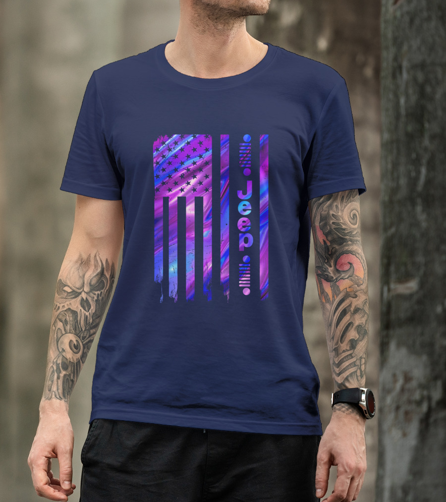 Jeep Girl American Flag Stars Purple Blue T-Shirt