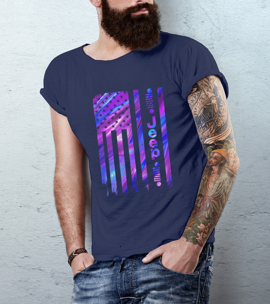 Jeep Girl American Flag Stars Purple Blue T-Shirt