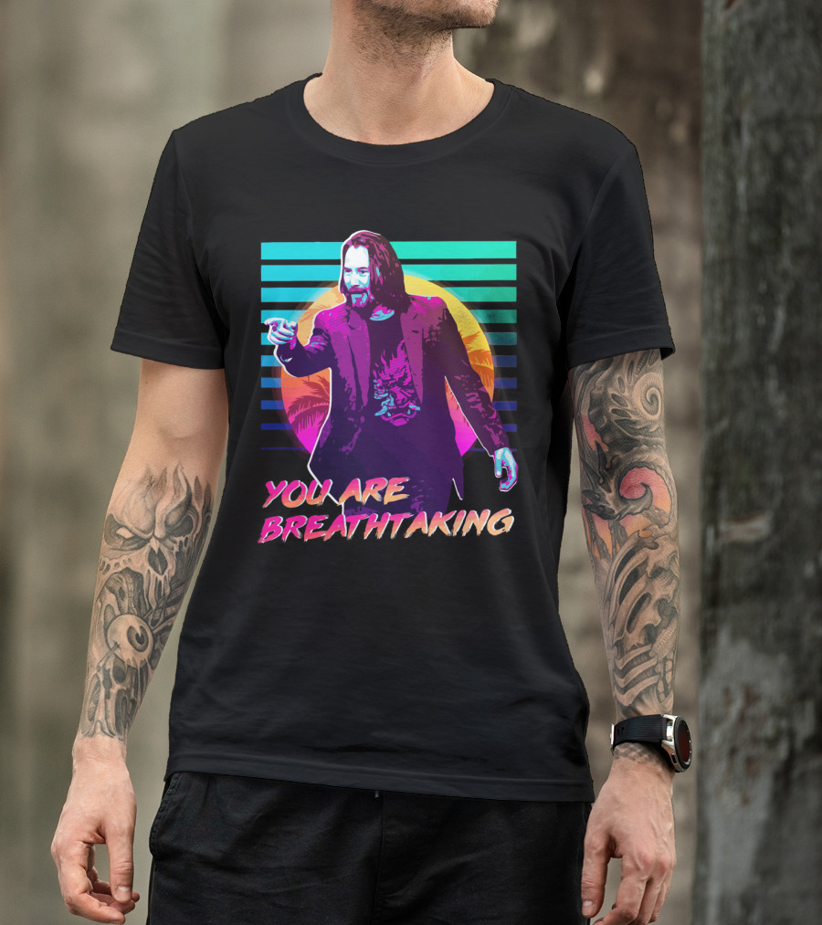 You Are Breathtaking Retro Neon Sunset Palm Trees T-Shirt