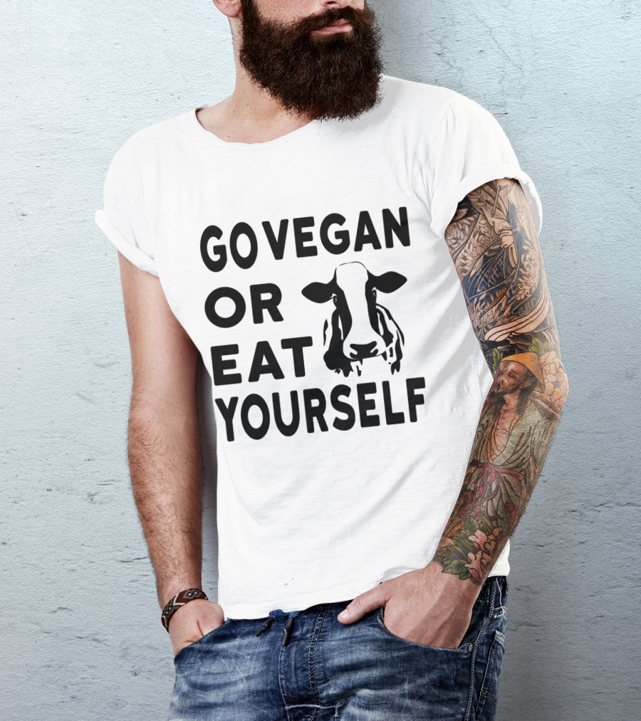 Go Vegan OR Eat Yourself Cow Image T-Shirt
