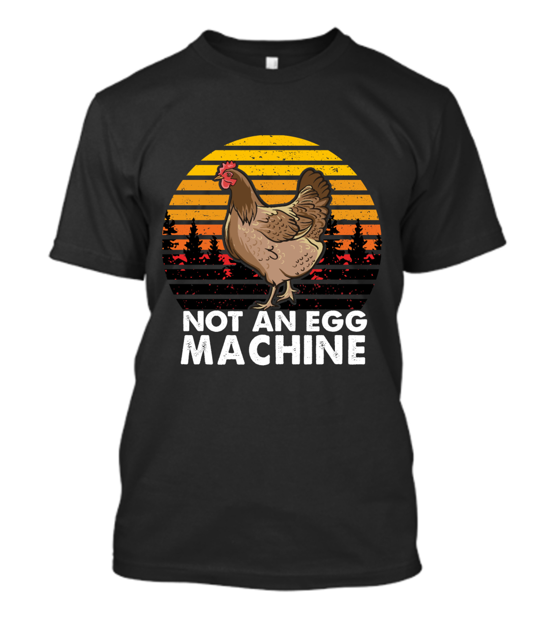 Not An Egg Machine Sunset Chicken Forest Stripes T-Shirt