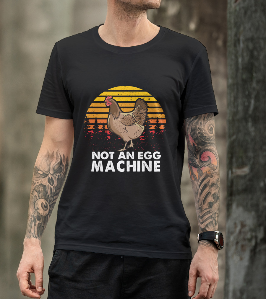 Not An Egg Machine Sunset Chicken Forest Stripes T-Shirt