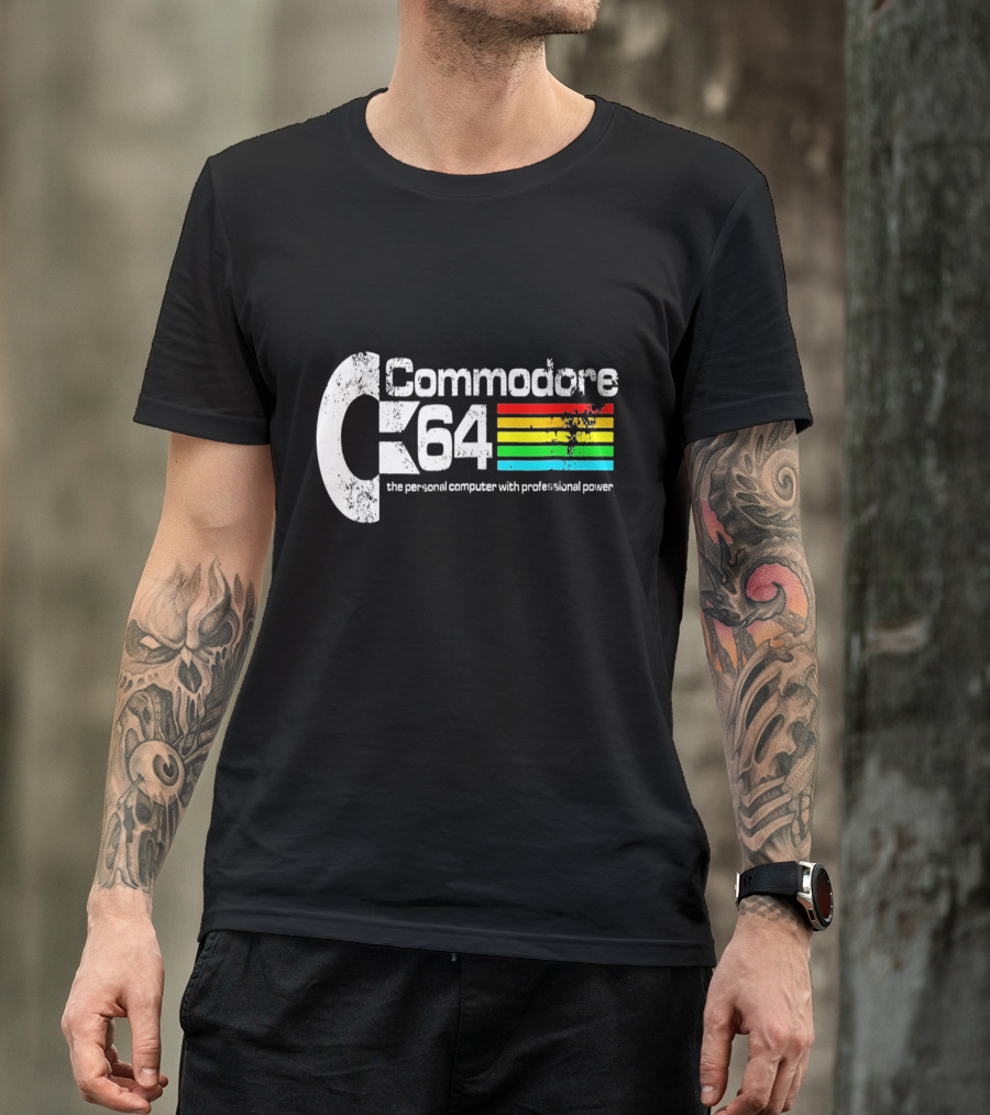 Commodore 64 The Personal Computer With Professional Power Retro Logo Textured T-Shirt