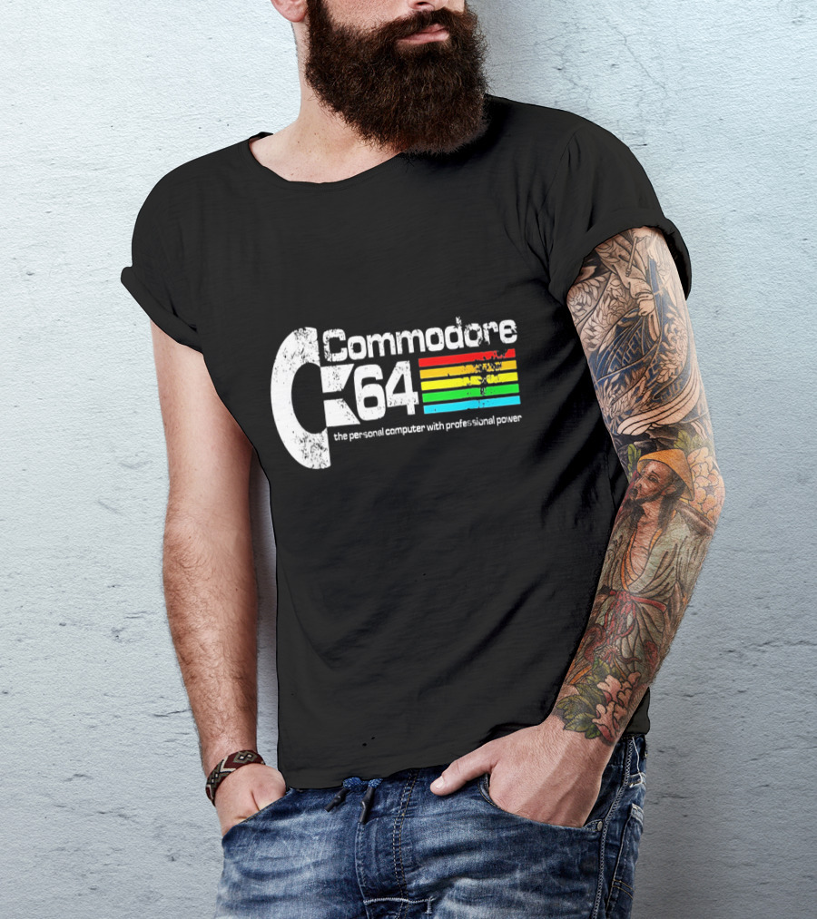 Commodore 64 The Personal Computer With Professional Power Retro Logo Textured T-Shirt