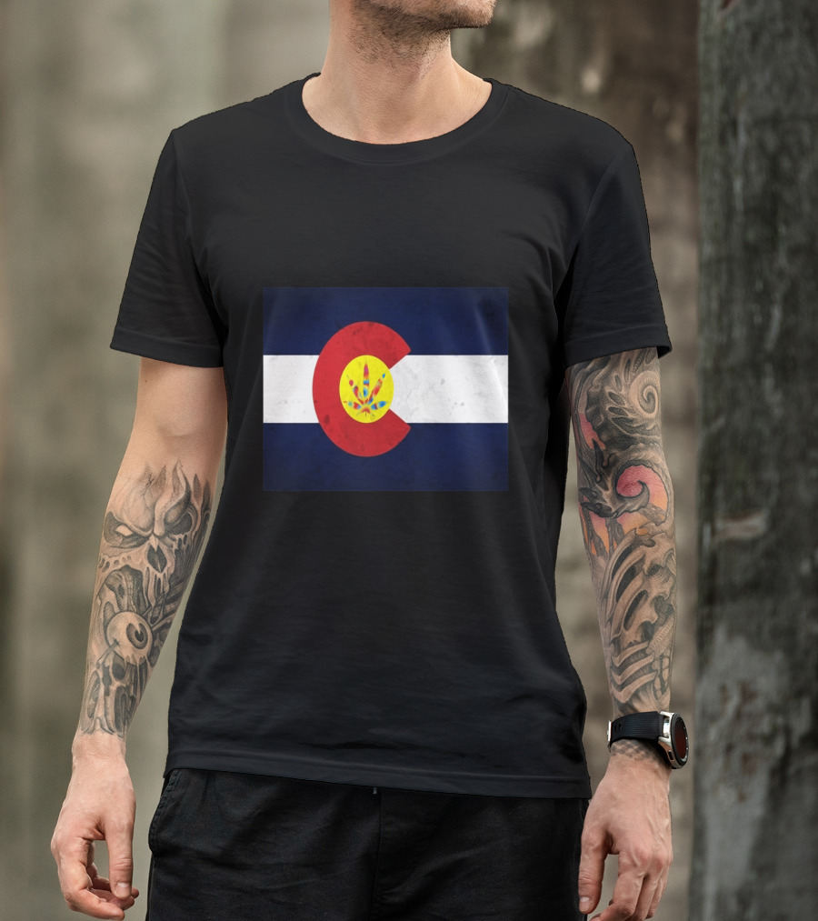 Colorado Flag Tie Dye Leaf Cannabis Symbol BlueWhiteRed T-Shirt