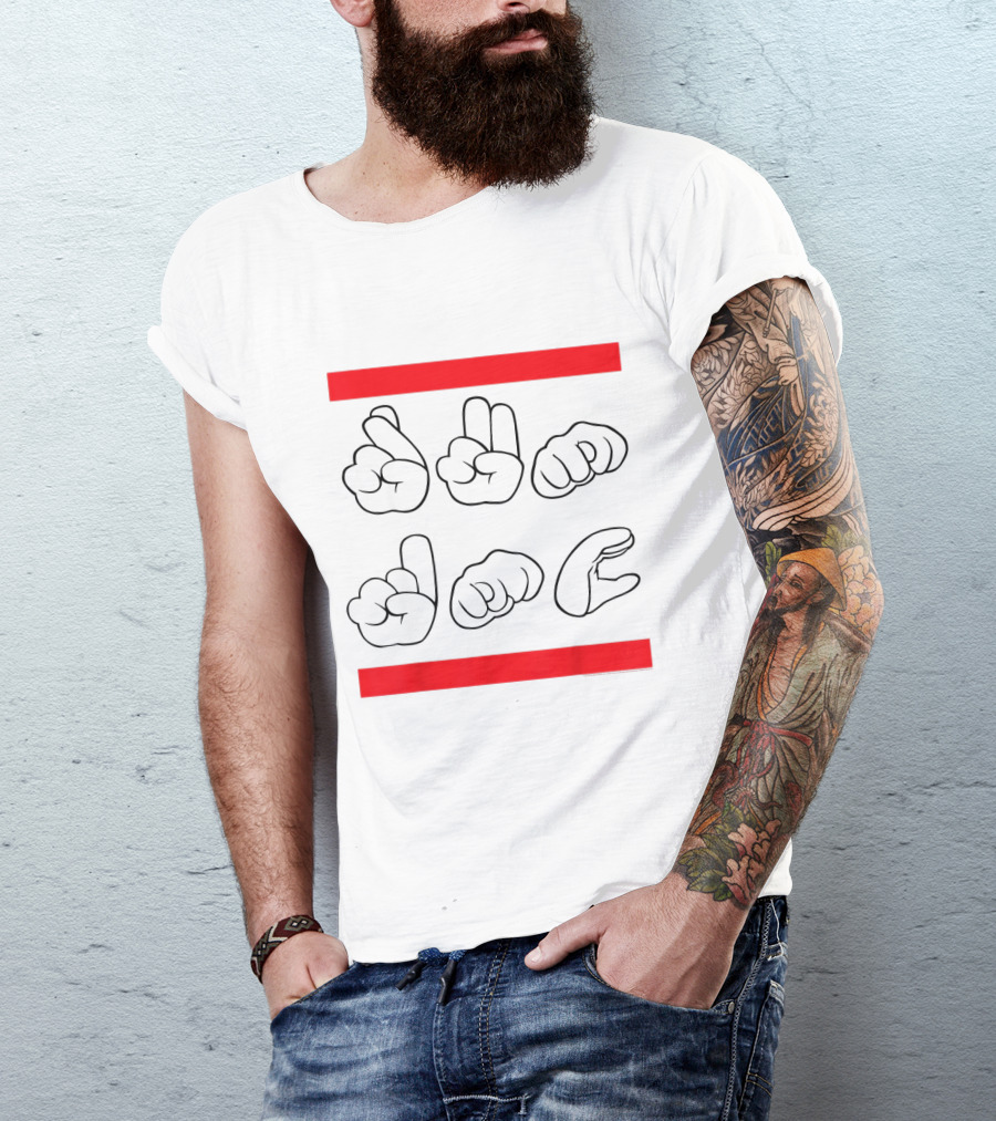Run DMC ASL Graphic With Iconic Red Bars And Sign Language T-Shirt