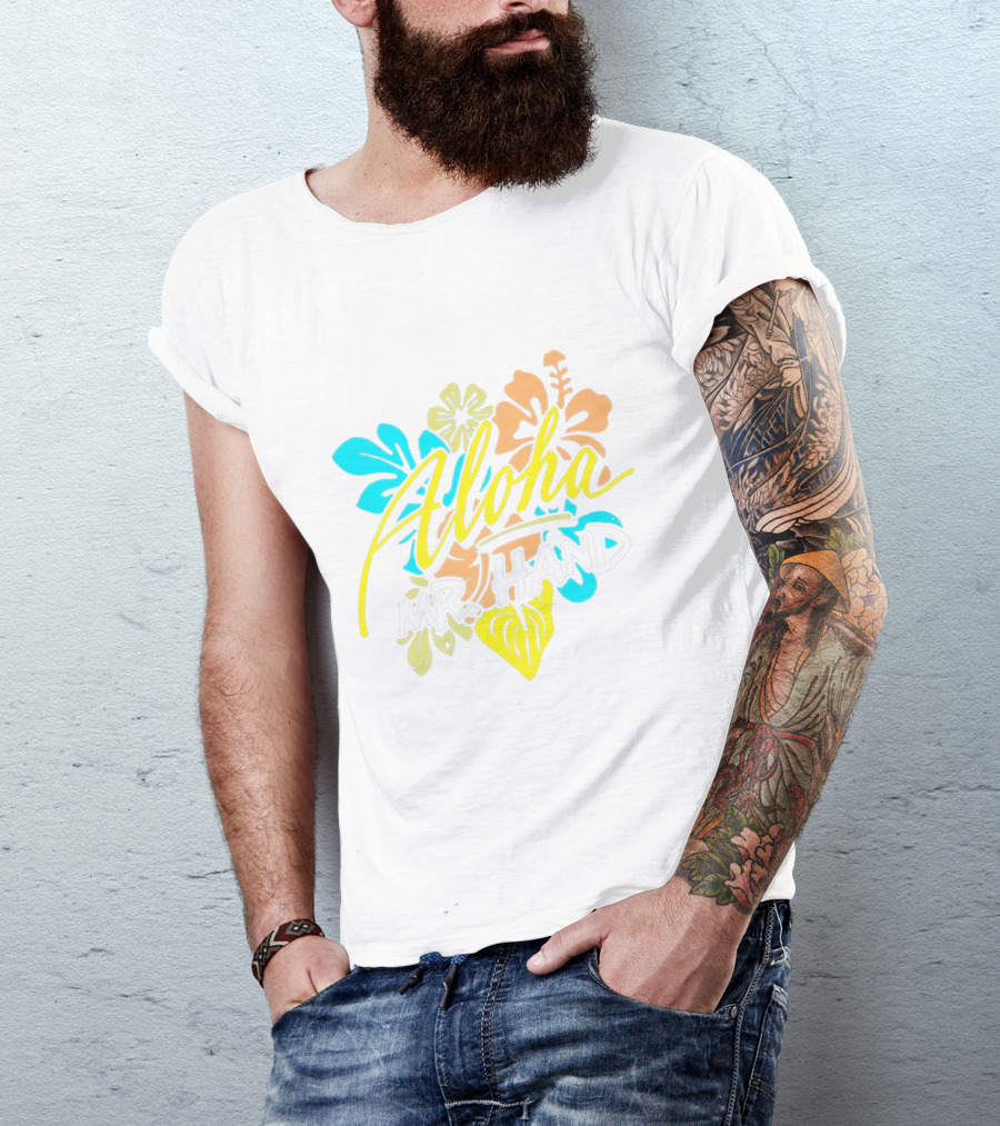 Aloha Mr. Hand Tropical Floral Bright Colors T-Shirt