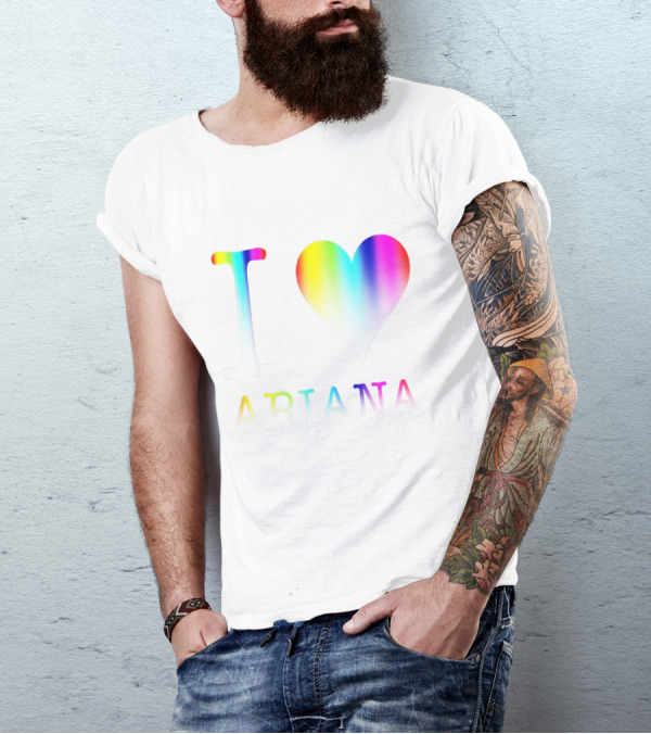 I Love Ariana Rainbow Heart Gradient Text T-Shirt