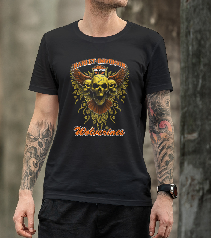 Harley Davidson Wolverines Motorcycles Skulls Wings Michigan T-Shirt