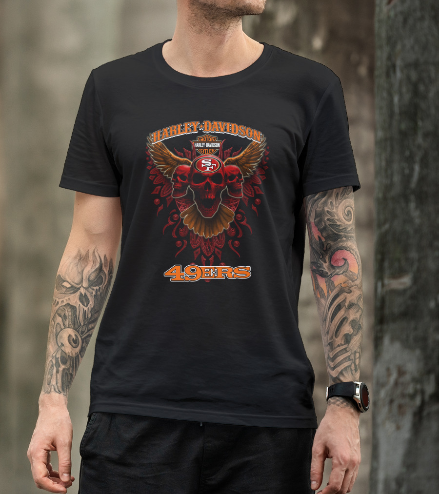 Harley Davidson Motor Cycles Sf 49ers Skulls Wings T-Shirt
