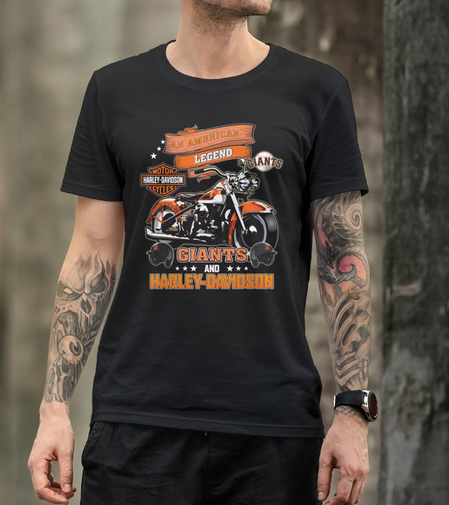 An American Legend Giants And Harley Davidson T-Shirt