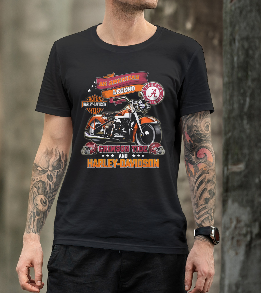 An American Legend Alabama Crimson Tide Harley Davidson Motorcycles T-Shirt