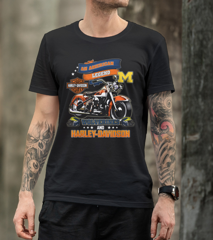 An American Legend Michigan Wolverines And Harley Davidson T-Shirt