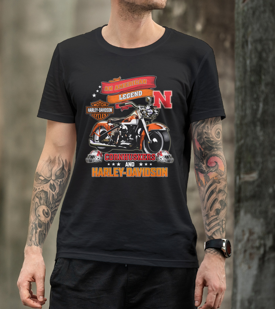 An American Legend Nebraska Cornhuskers And Harley Davidson T-Shirt