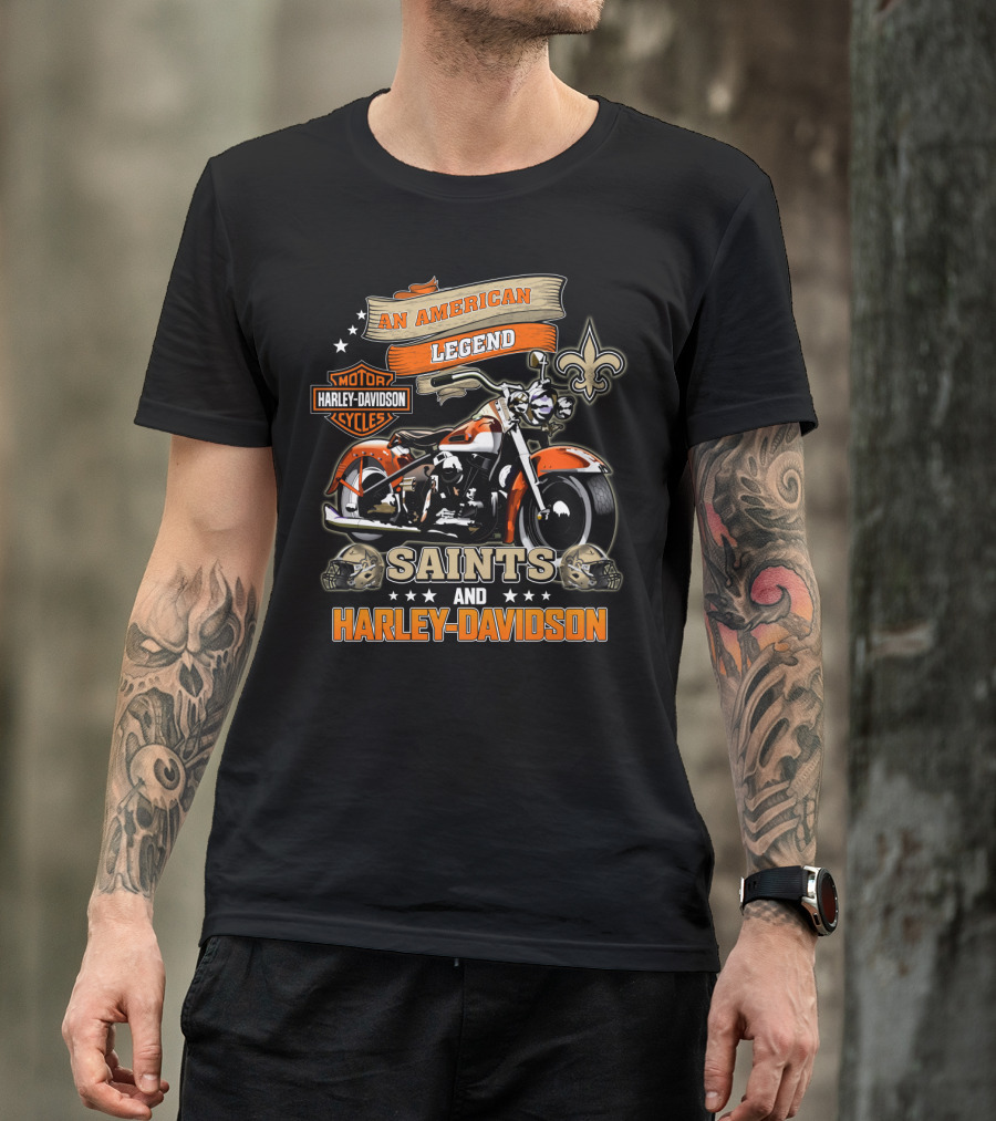 An American Legend Saints And Harley Davidson Motor Cycles T-Shirt