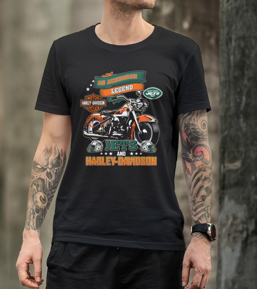 An American Legend New York Jets And Harley Davidson T-Shirt