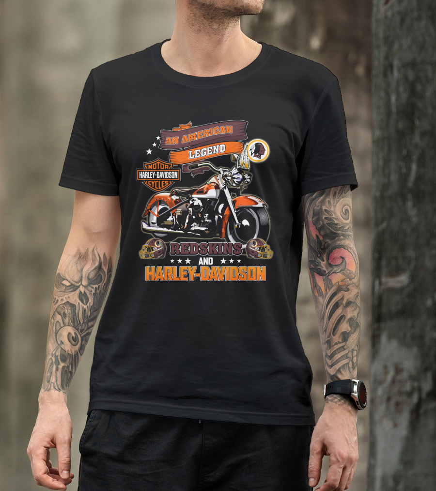 An American Legend Redskins And Harley Davidson Motor Cycles T-Shirt