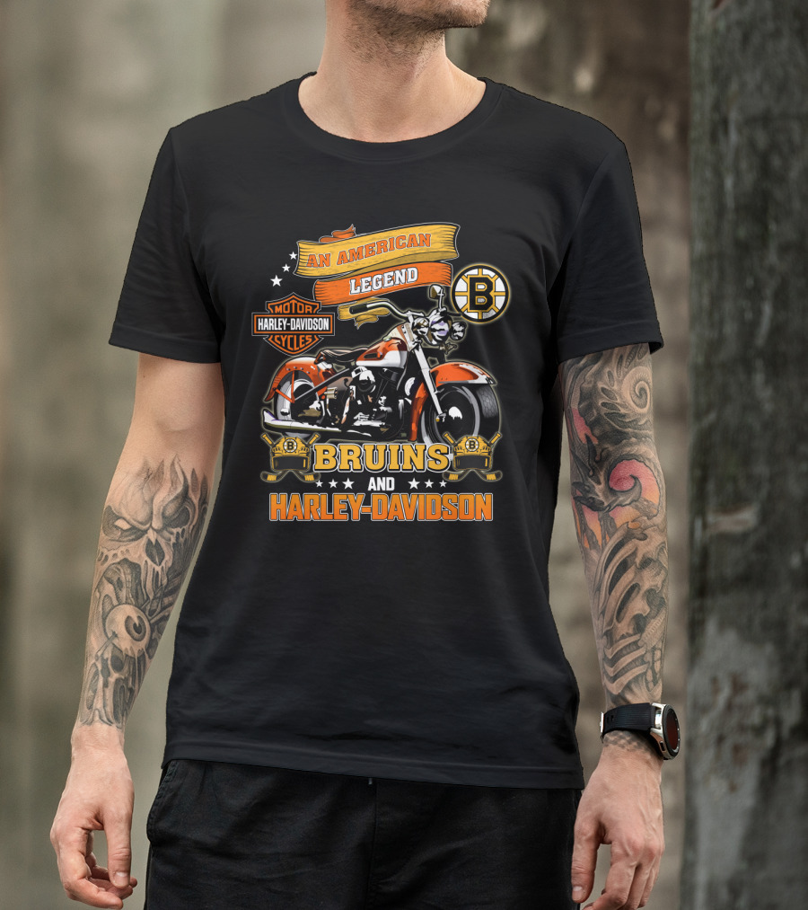 An American Legend Bruins And Harley Davidson Motor Cycles T-Shirt