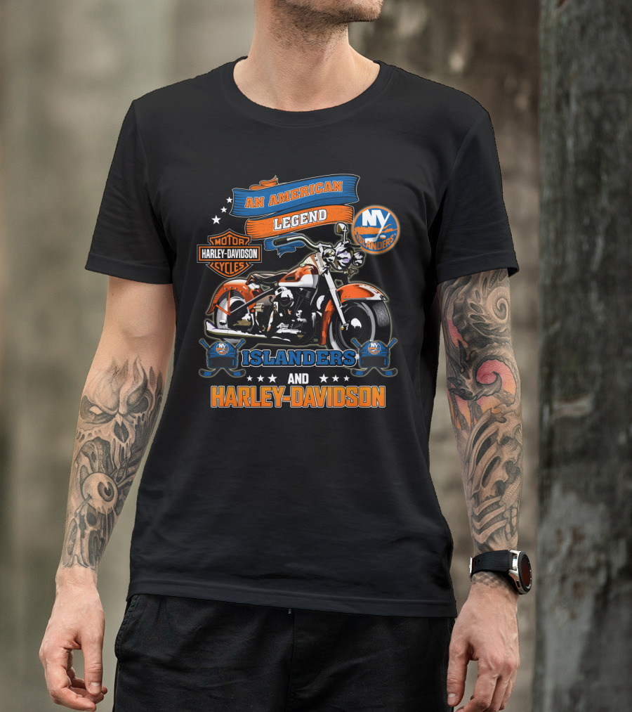 An American Legend New York Islanders Harley Davidson Motor Cycles T-Shirt