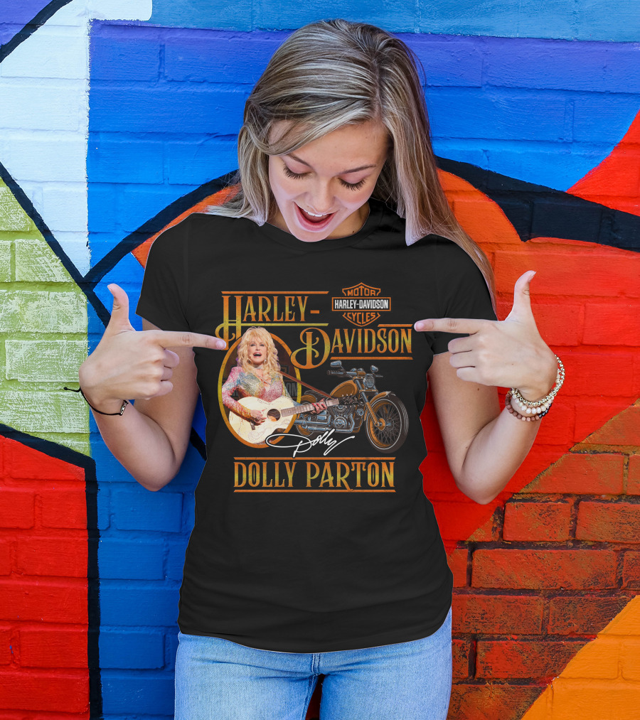 Harley Davidson Dolly Parton Motorcycle Logo And Signature T-Shirt